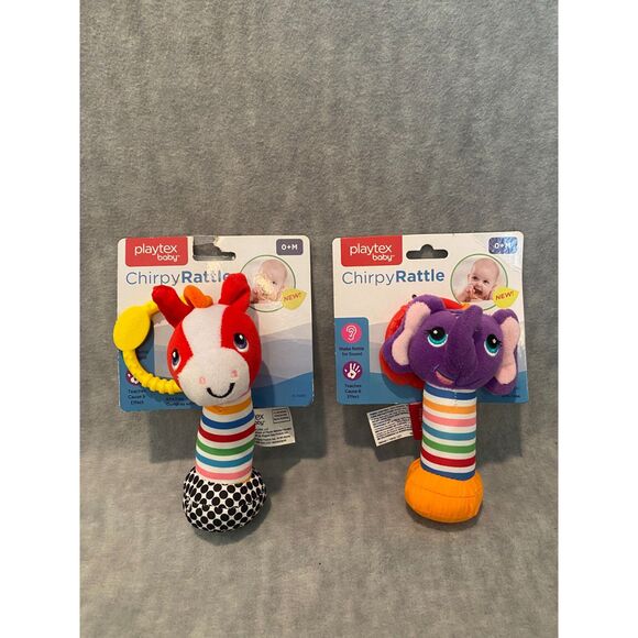 Playtex Baby Chirpy Rattler w/attachment ring Set of 2 Elephant and Horse NEW 0+ - Picture 5 of 6